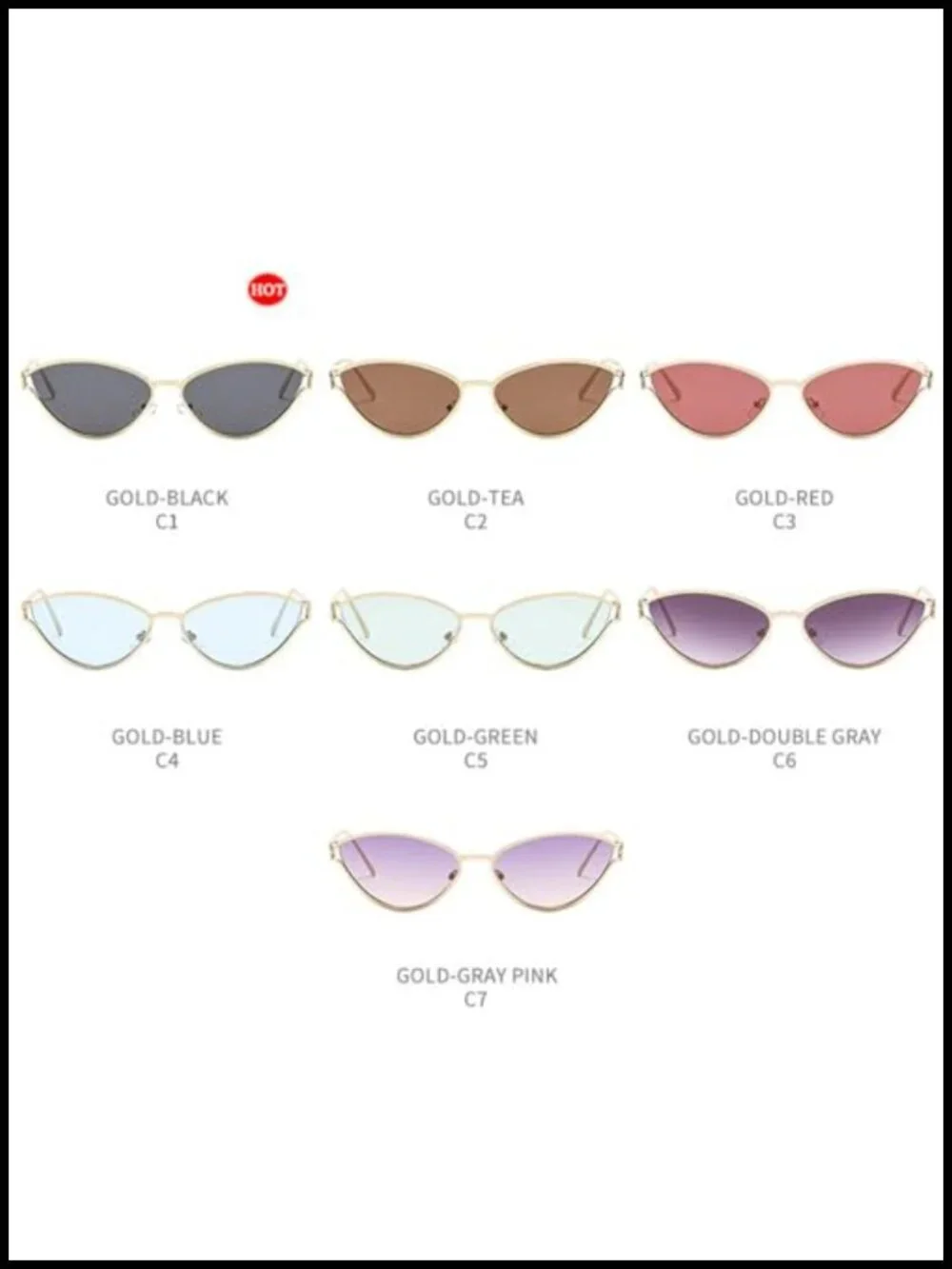 Cat Eye Sunglasses Women Metal Triangle Shades UV400 Oval Eyewear